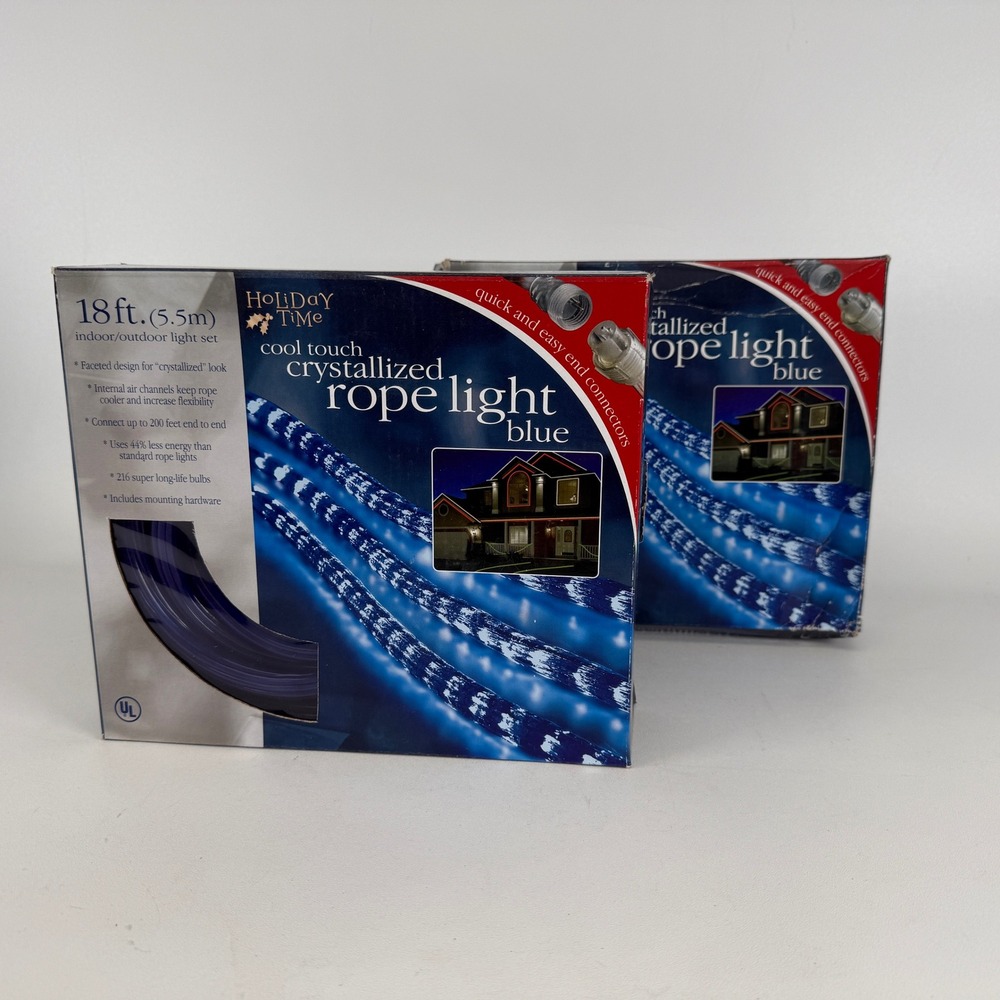 Holiday Time 18ft Blue Crystallized Rope Light Indoor Outdoor Set of 2